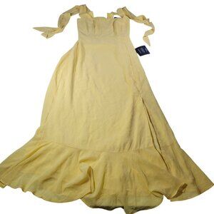 Lulus Summer Invite Yellow Tie-Strap Tiered Midi Dress Size S